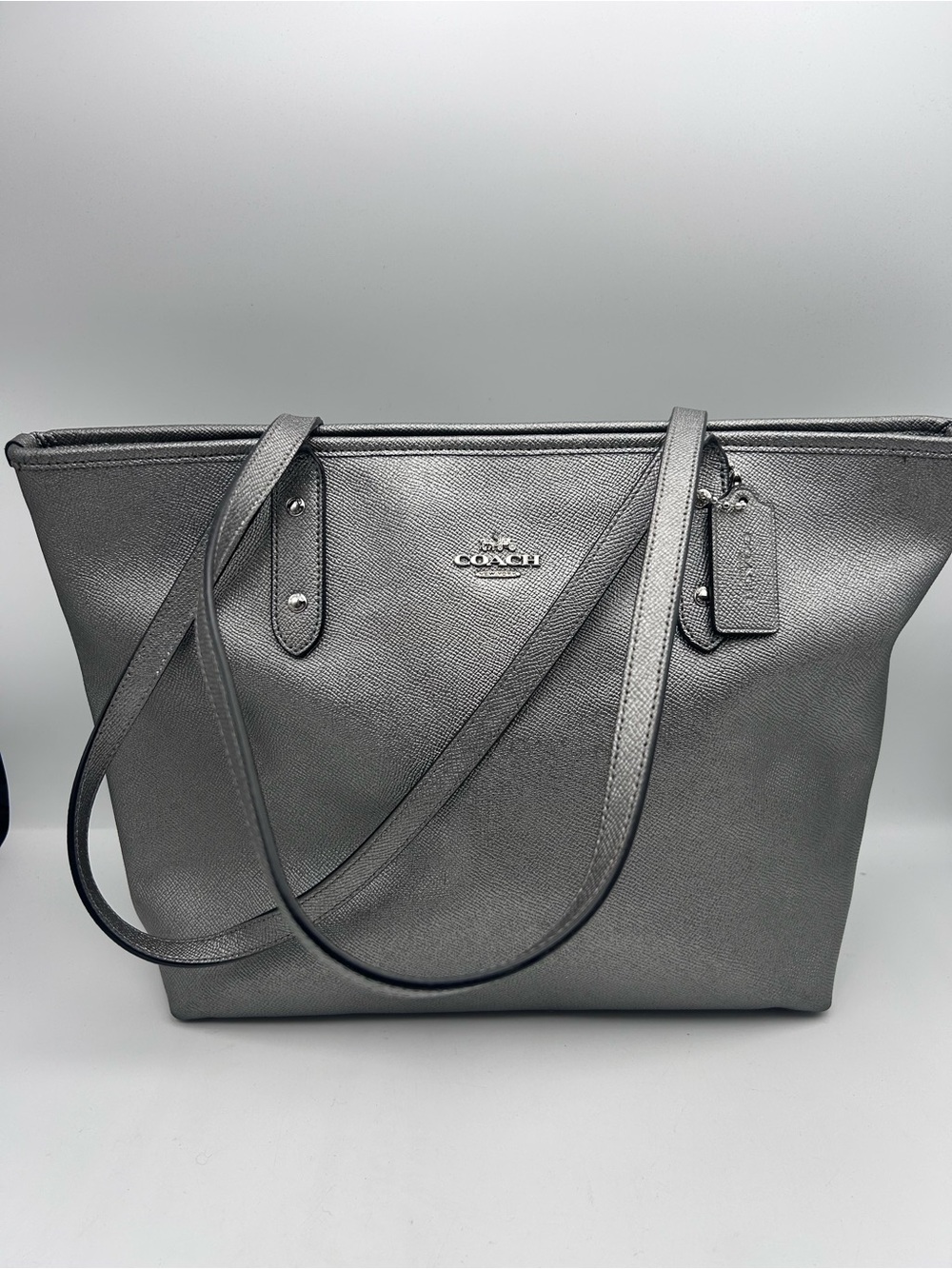 Coach Silver Metallic Leather Tote